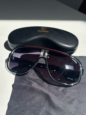 Carrera 1058/S Shield Sunglasses Black Aviator Sport Wrap w Case